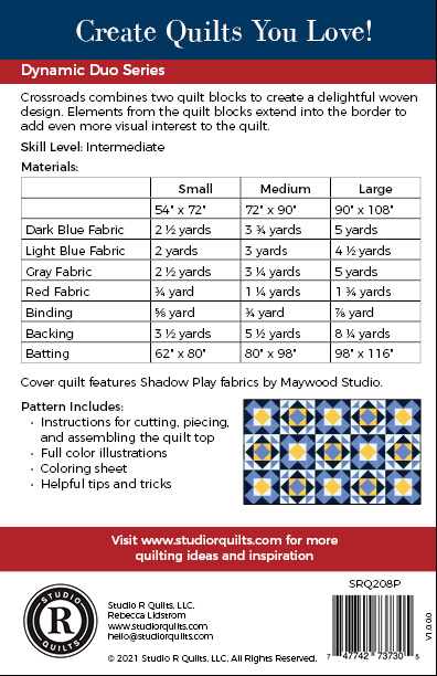 SRQ Crossroads Quilt Pattern Back Cover