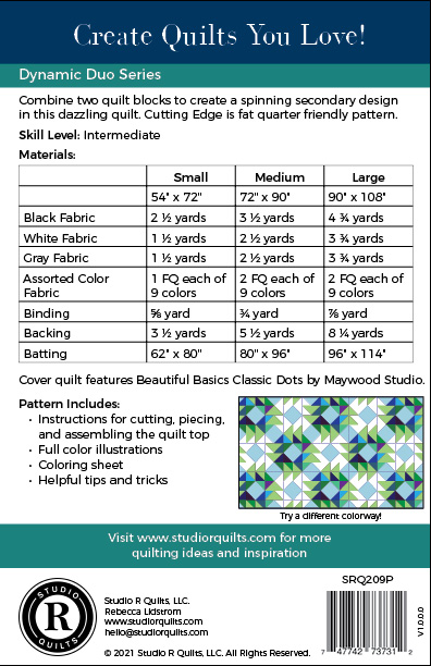 SRQ Cutting Edge Quilt Pattern Back Cover